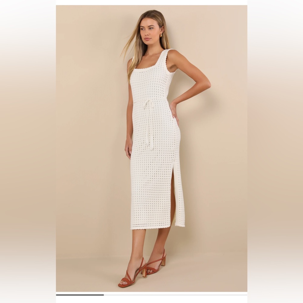 BRAND NEW Lulus Sunshine Babe Ivory Knit Midi Sweater Dress - M